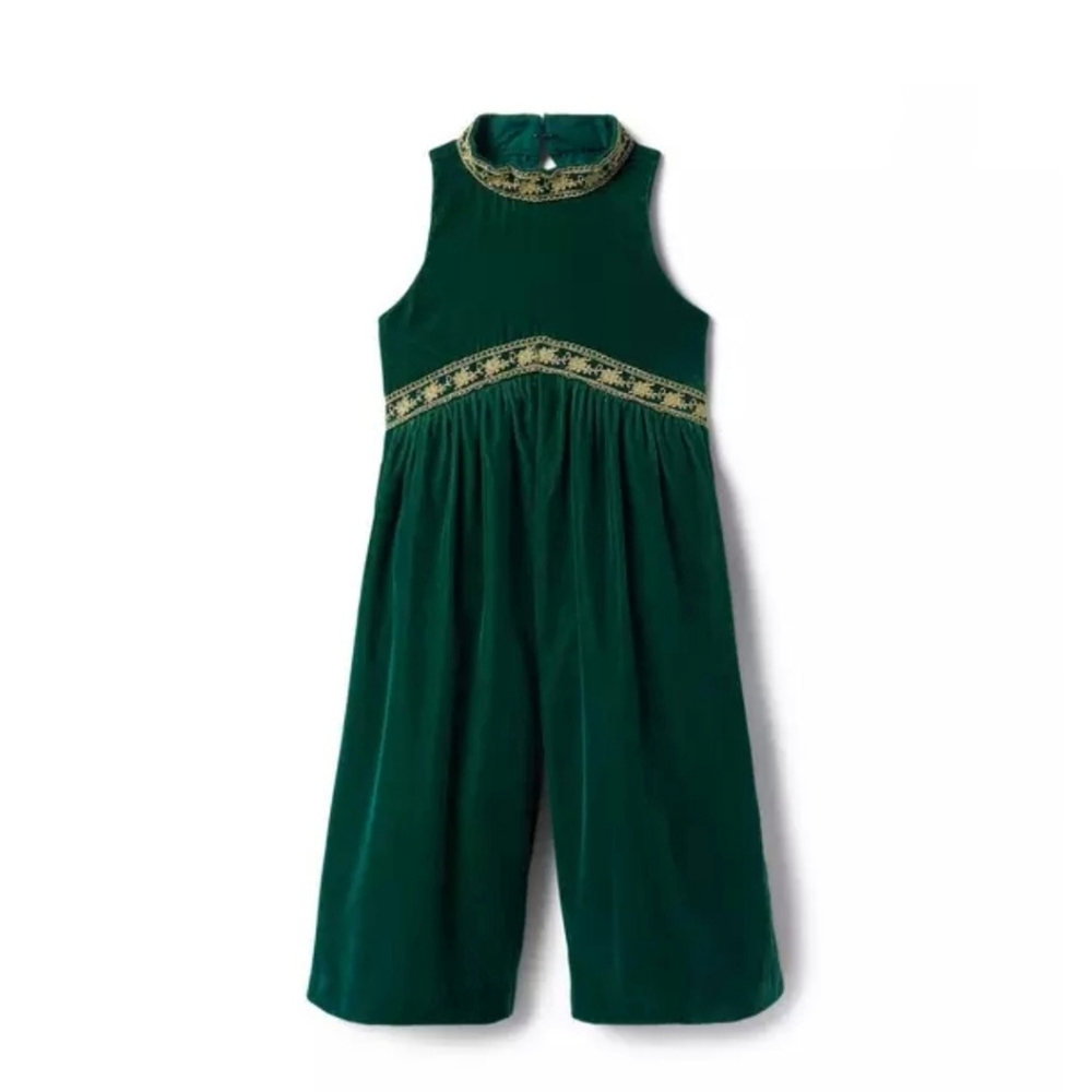 Janie and Jack Enchanted Forest Velvet Gold Trim Holiday Jumpsuit